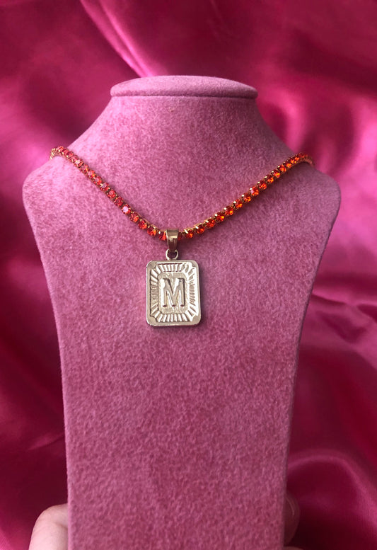 Rhinestone letter pendant necklace