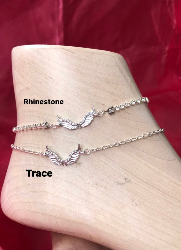 Crystal wings pendant anklet