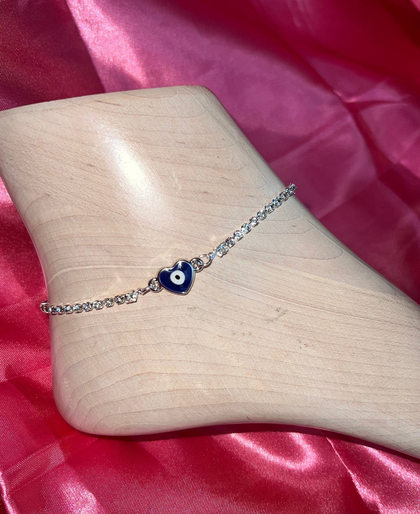 Heart evil eye anklet
