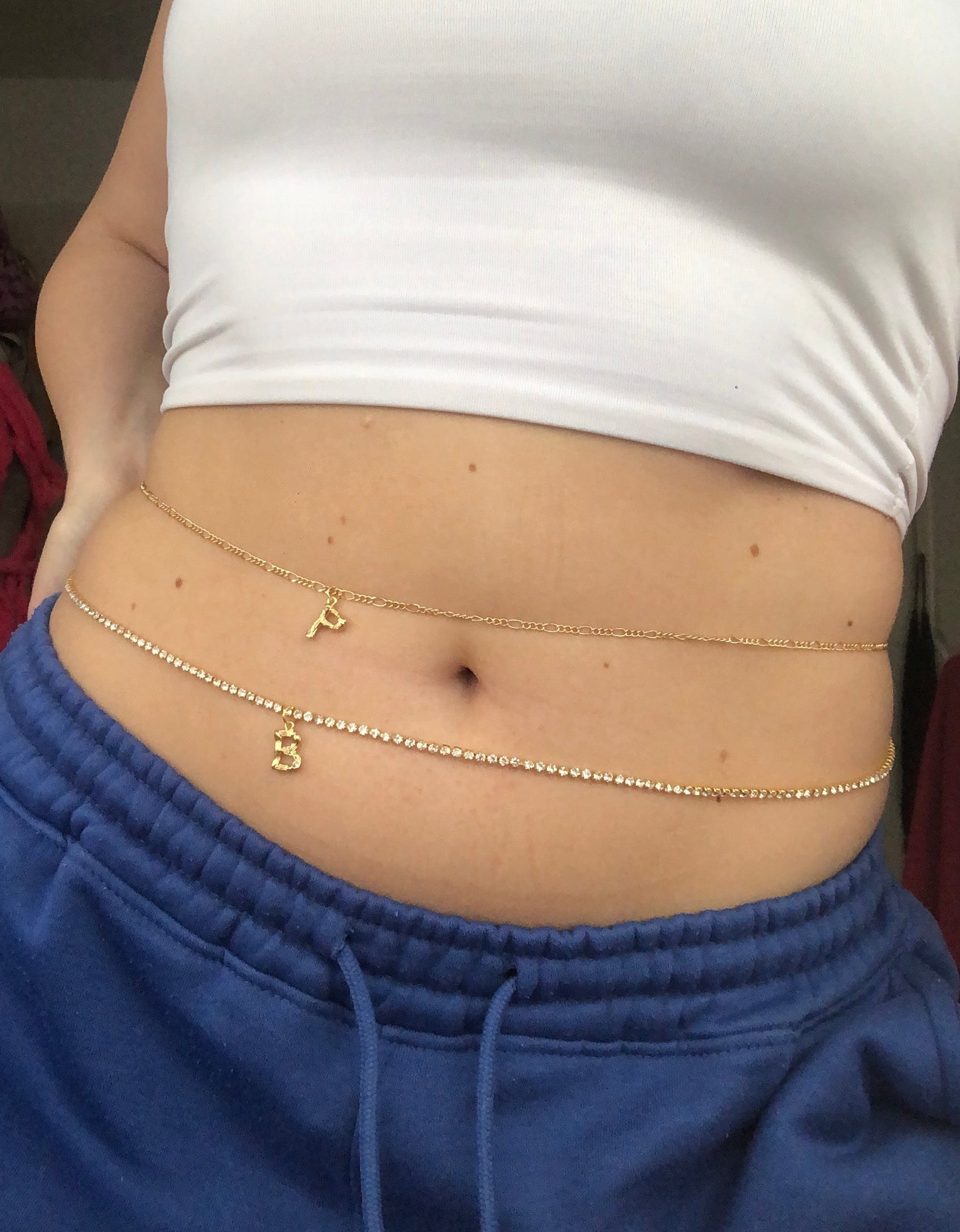 Bamboo letter pendant belly chain