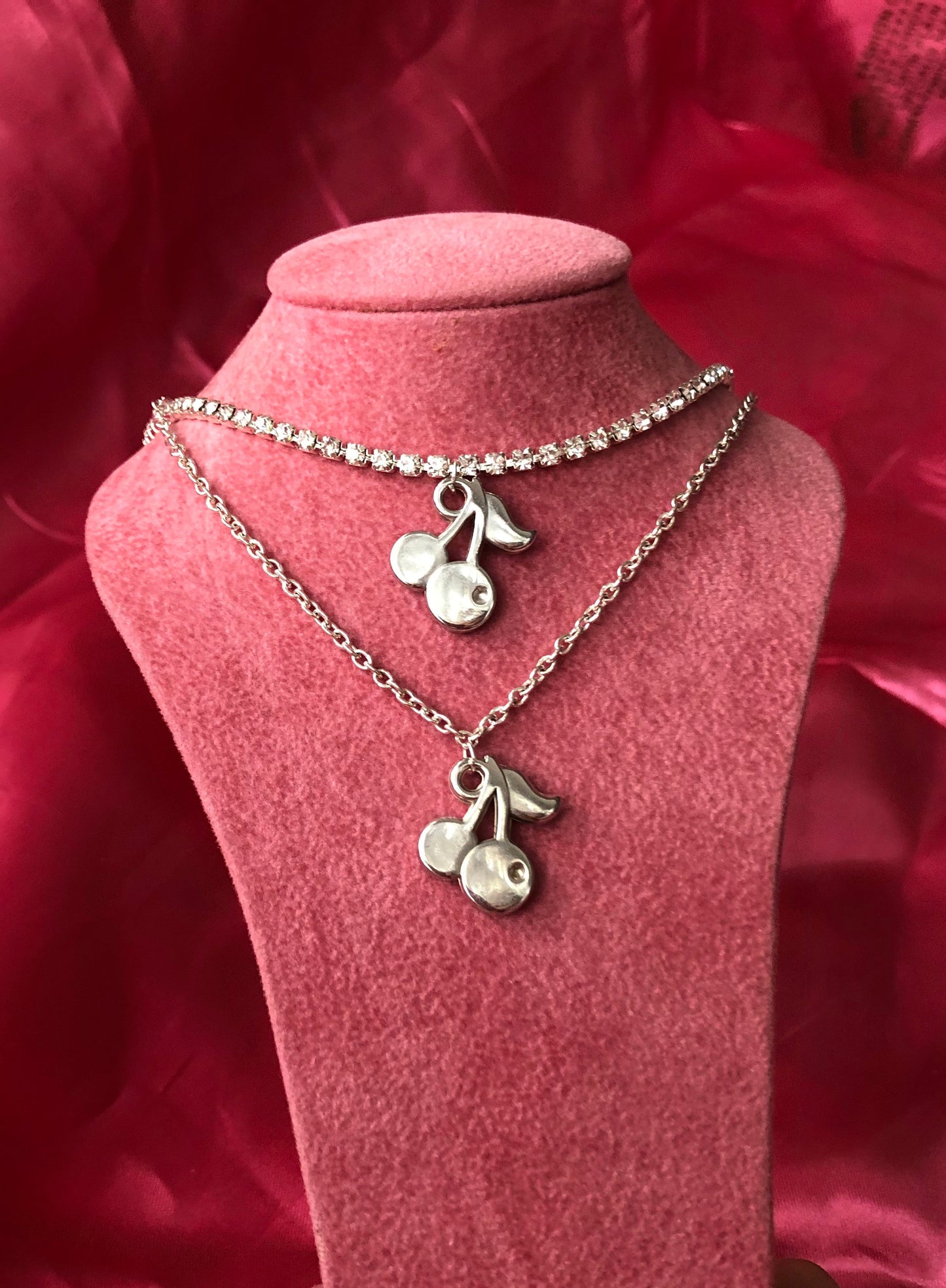 Silver cherries pendant necklace