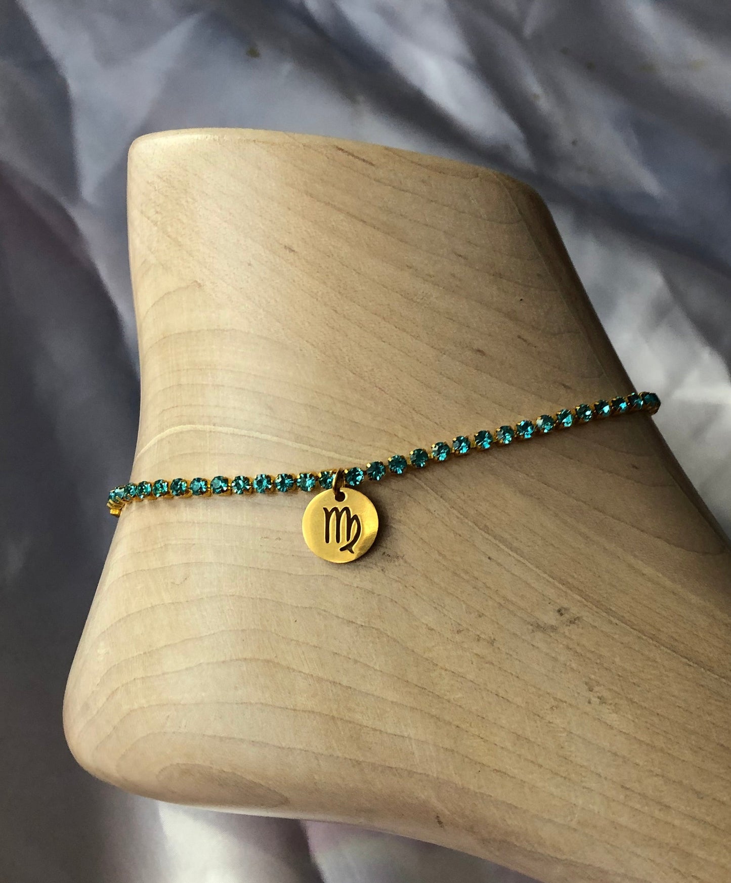Rhinestone circle zodiac sign anklet