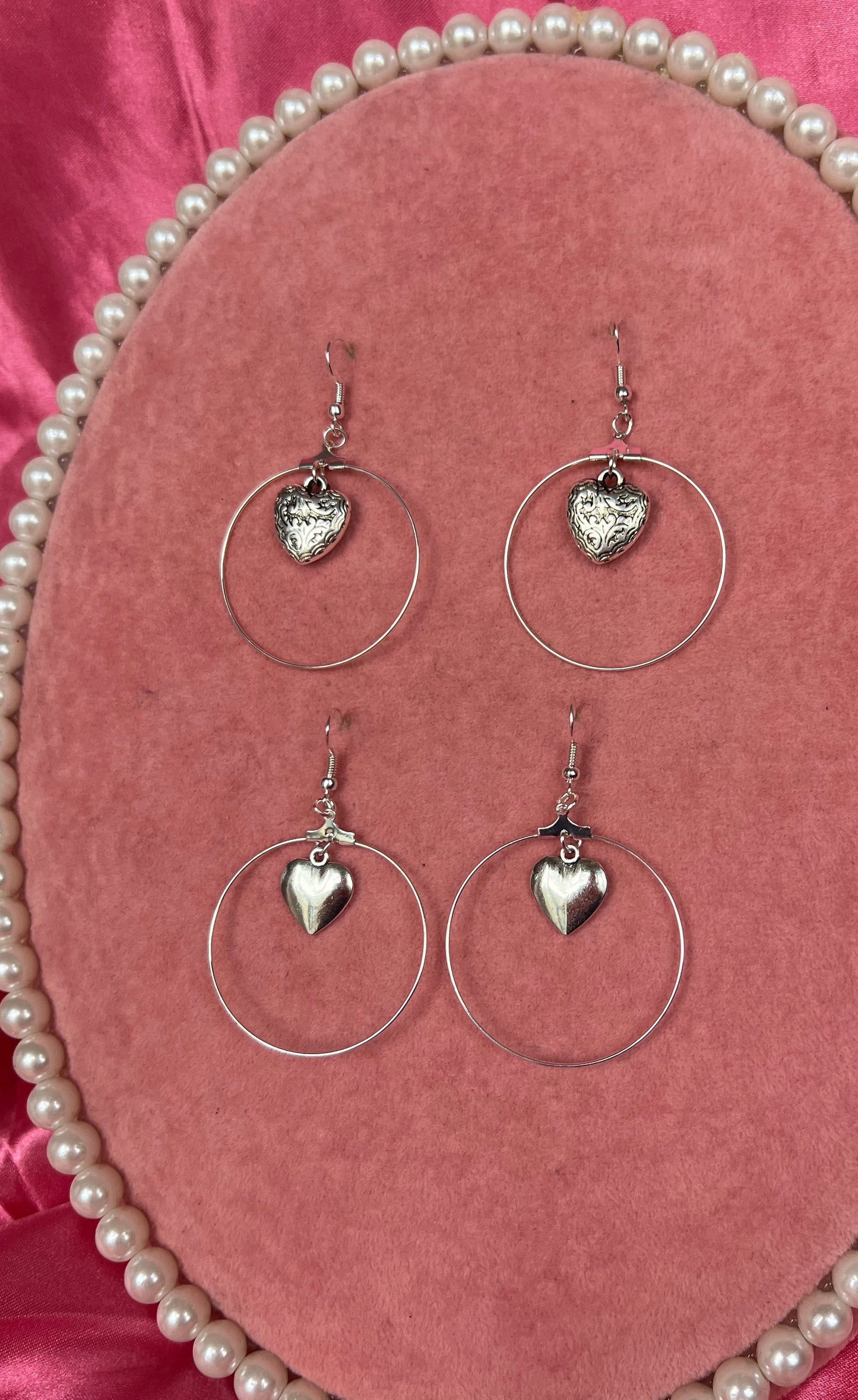 Silver heart hoops