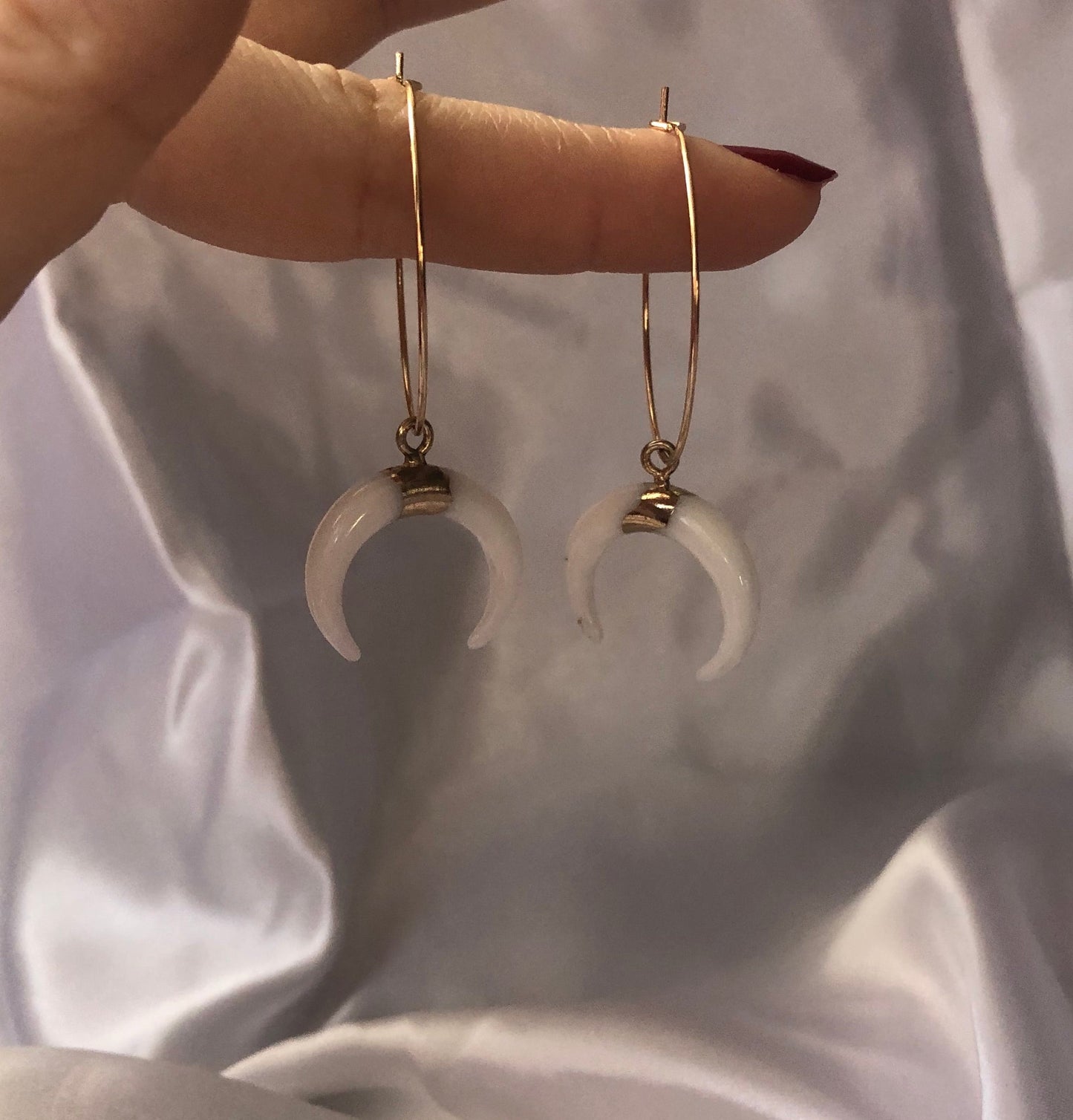 White pendant hoops