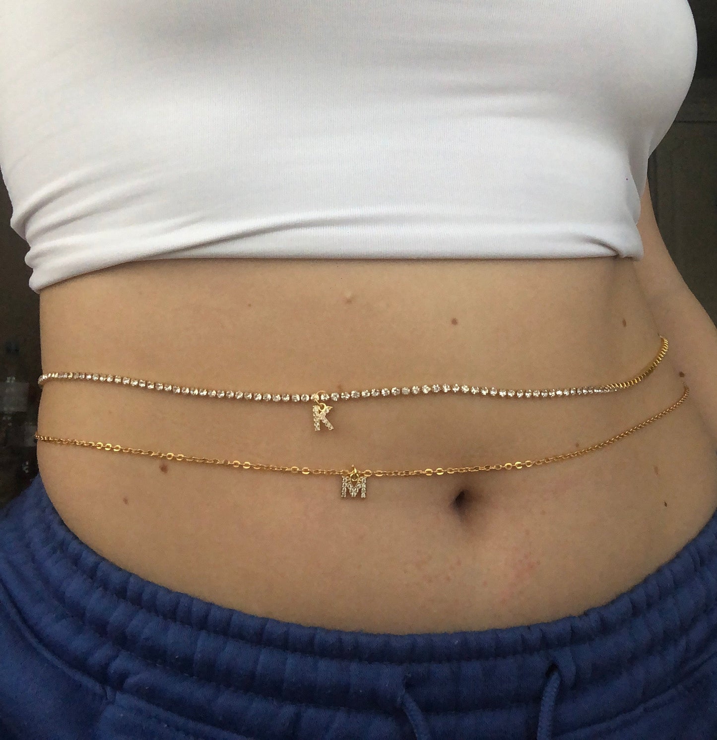 Cz letter pendant belly chain