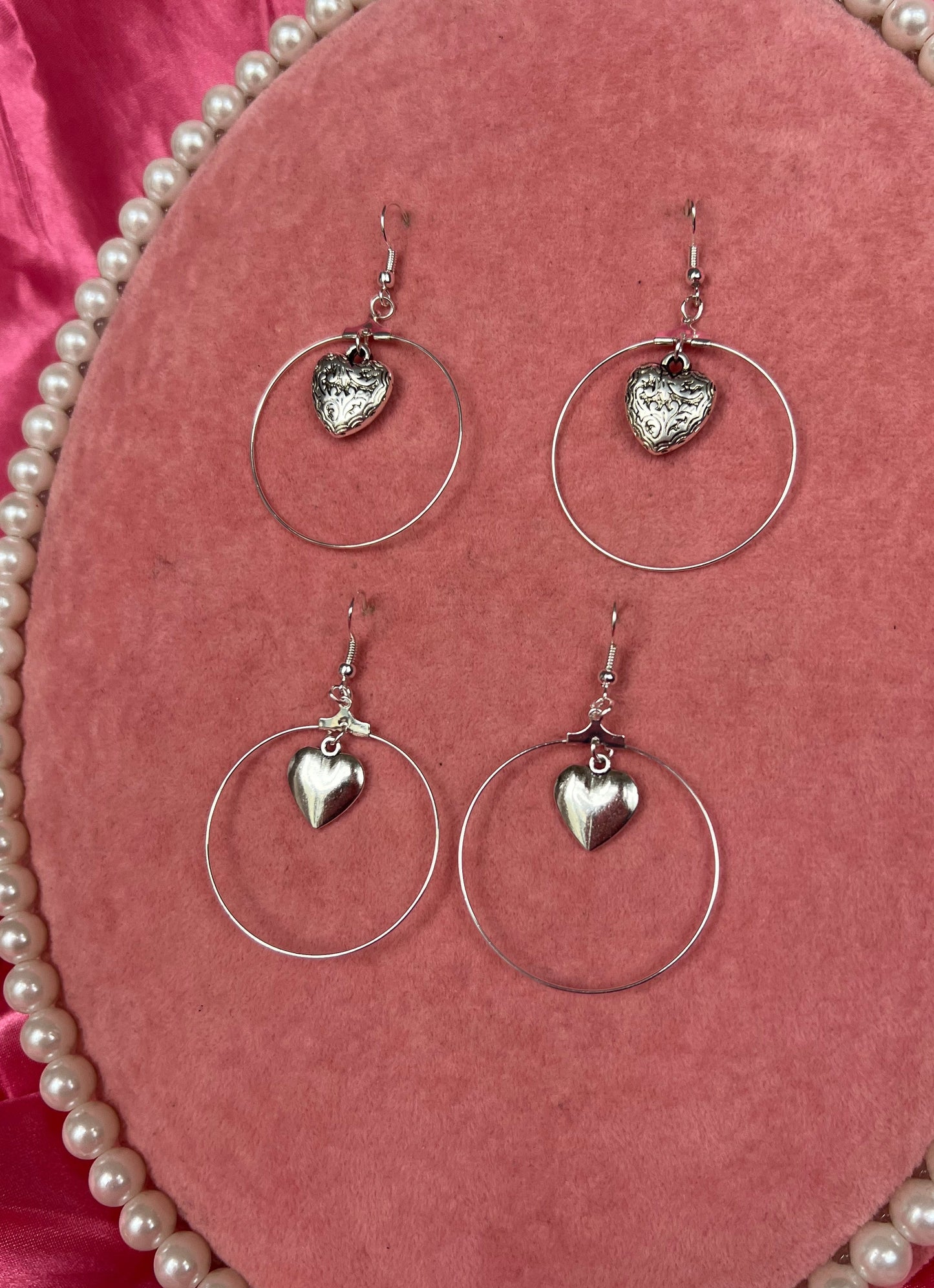 Silver heart hoops