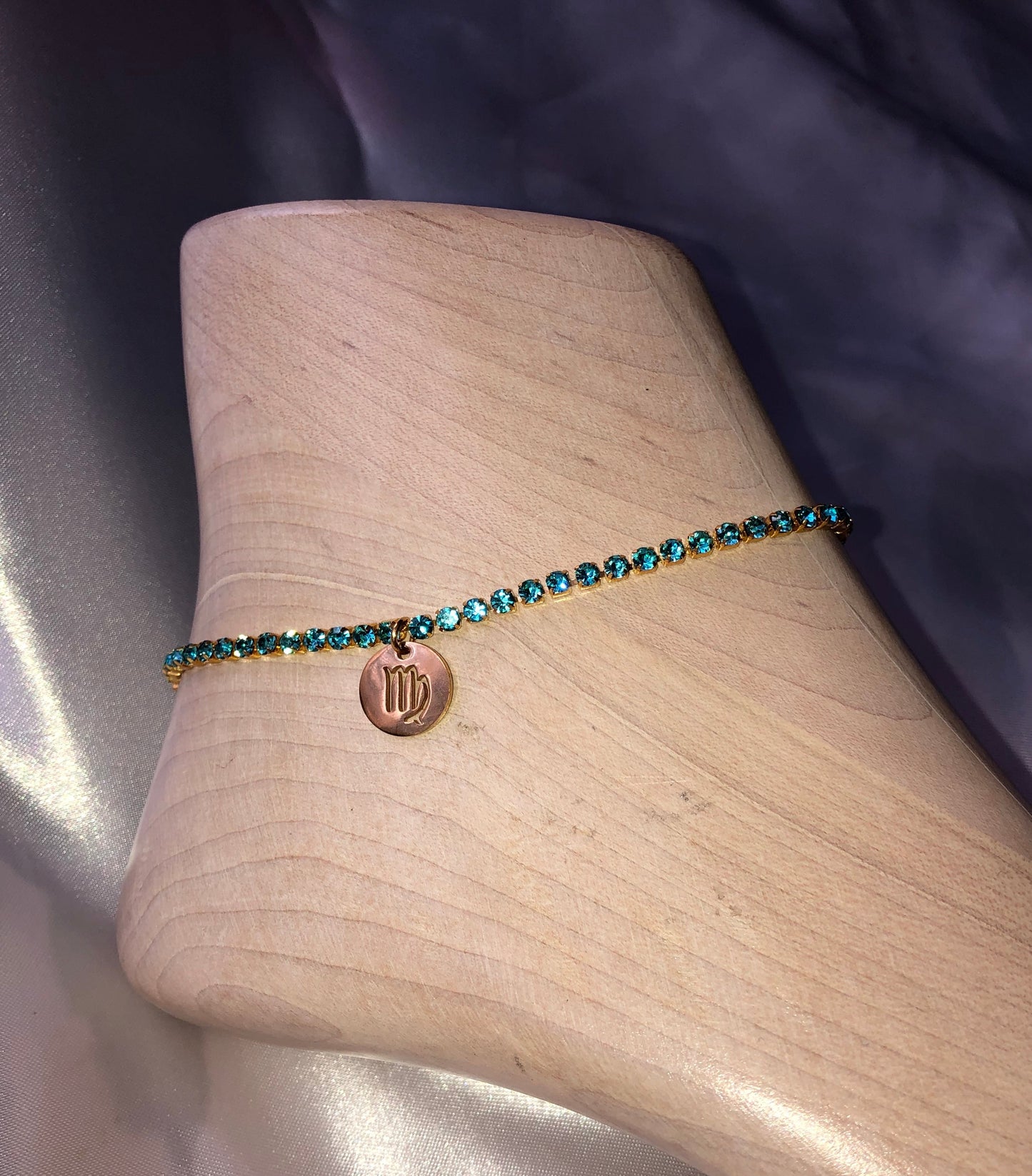 Rhinestone circle zodiac sign anklet