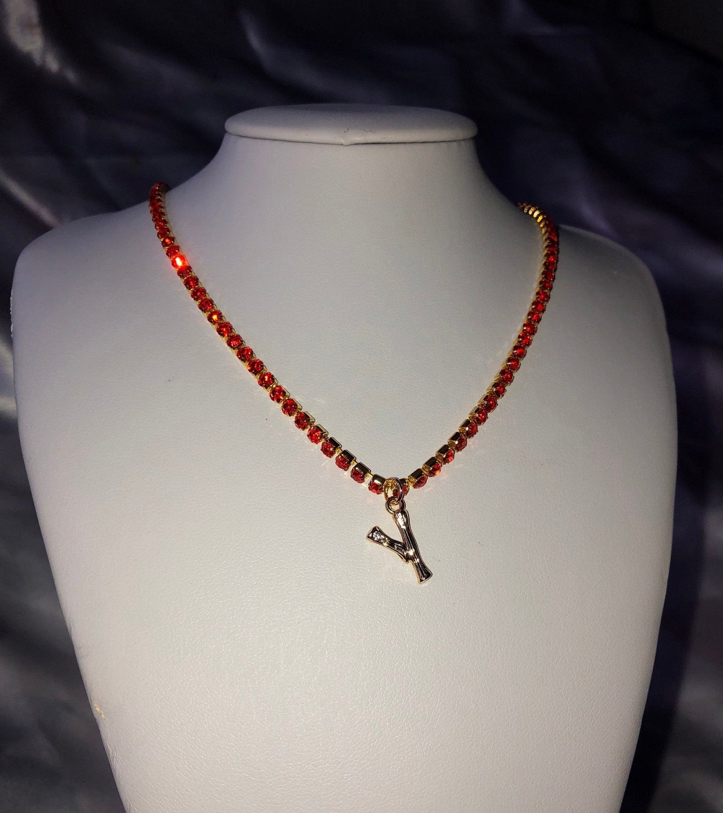 Rhinestone bamboo letter necklace