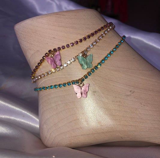 Rhinestone mariposa anklet