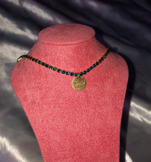 Rhinestone circle zodiac sign pendant necklace