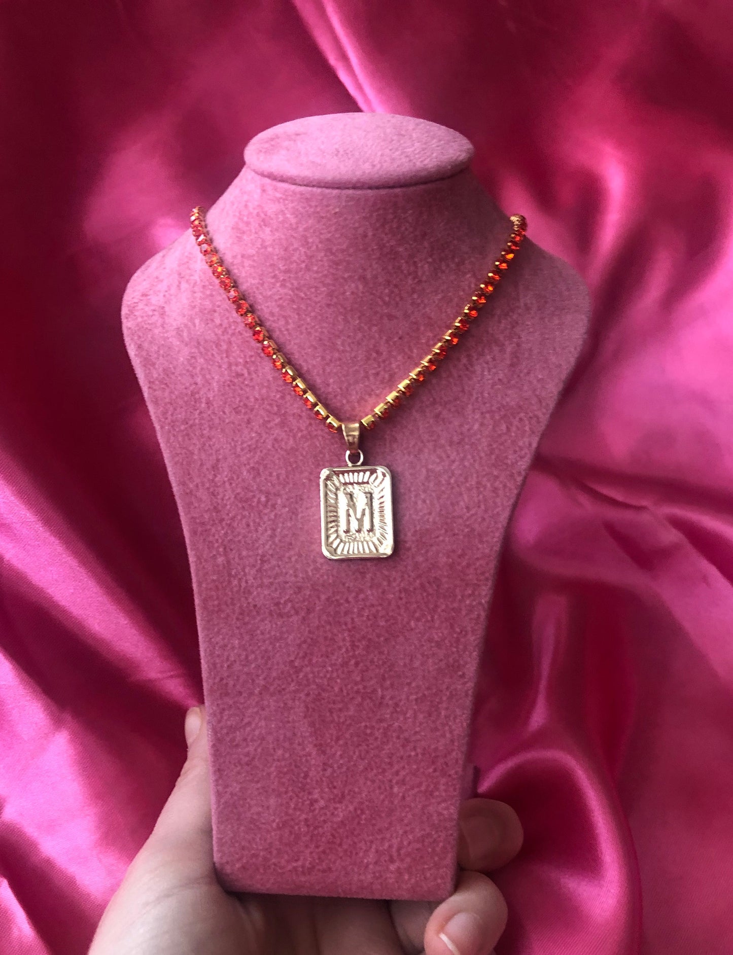 Rhinestone letter pendant necklace
