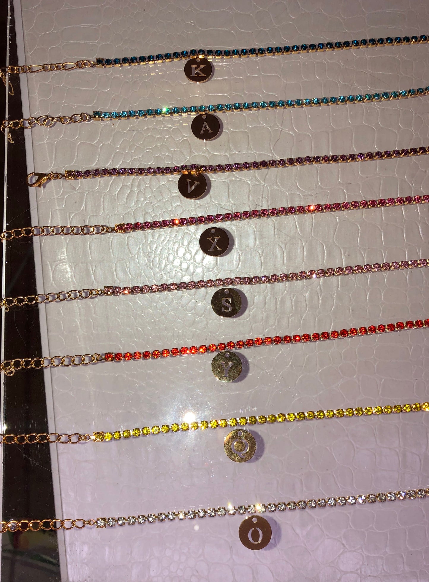Rhinestone circle letter anklet