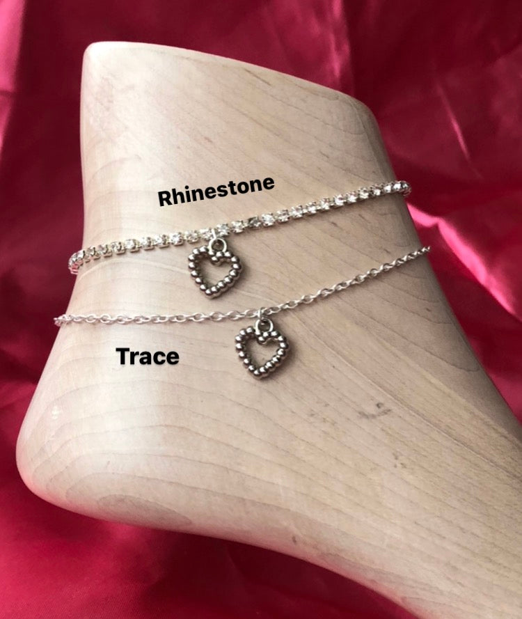 Silver heart pendant anklet