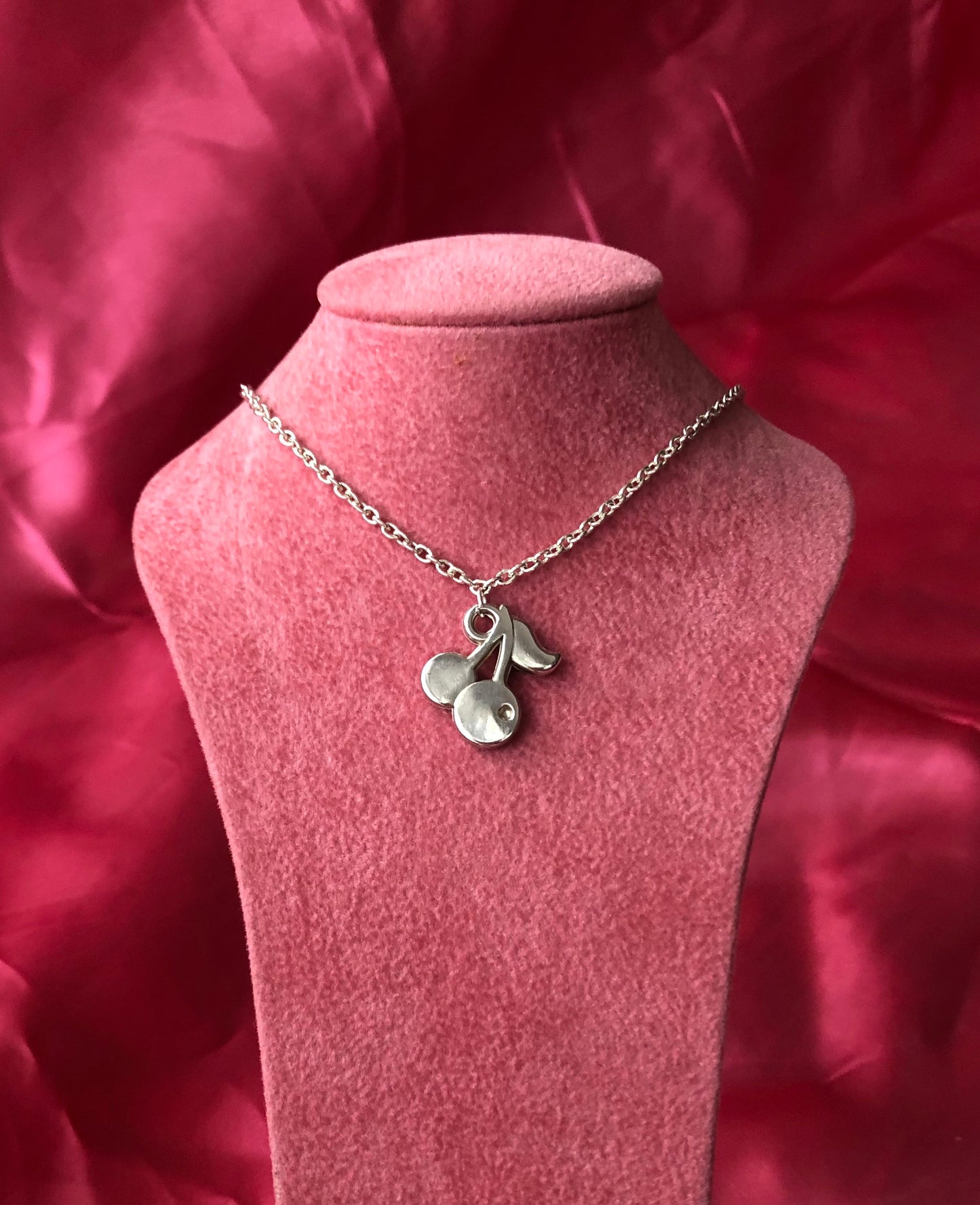 Silver cherries pendant necklace