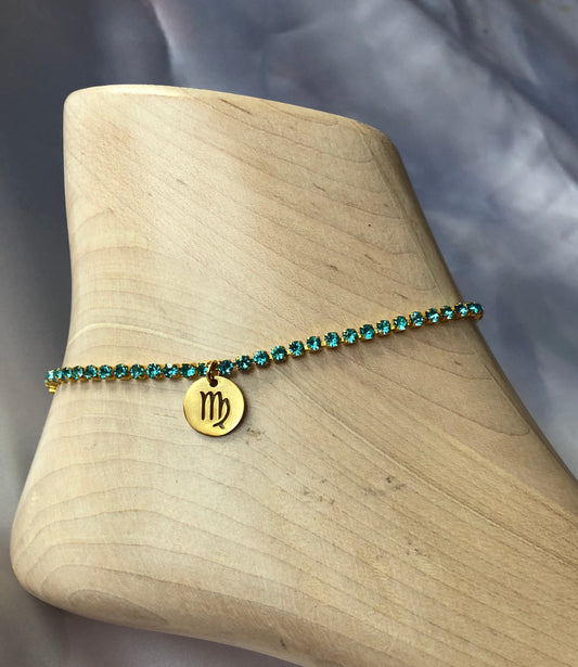 Rhinestone circle zodiac sign anklet