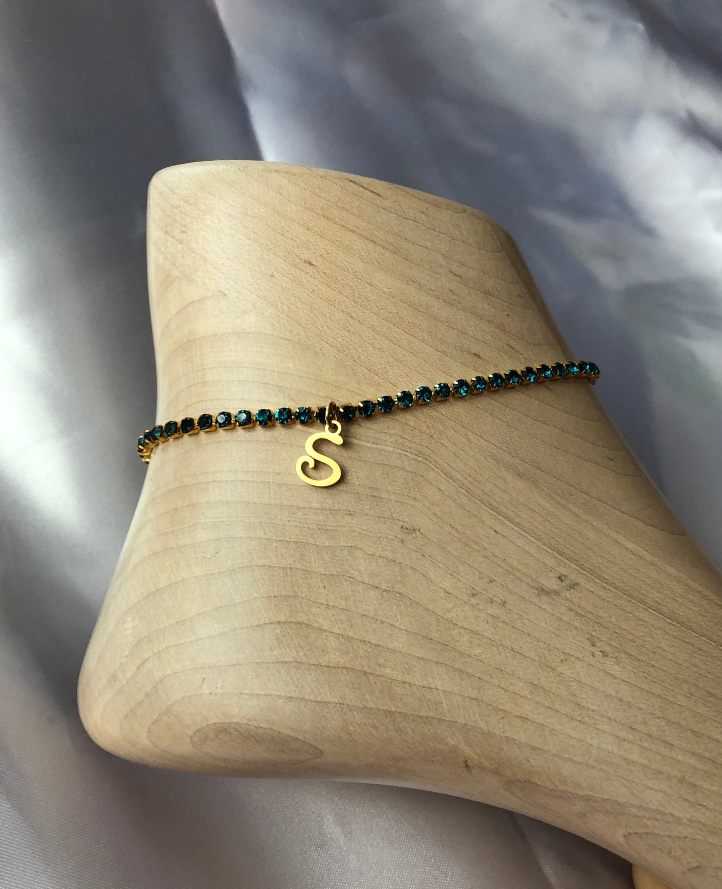 Rhinestone charm letter anklet