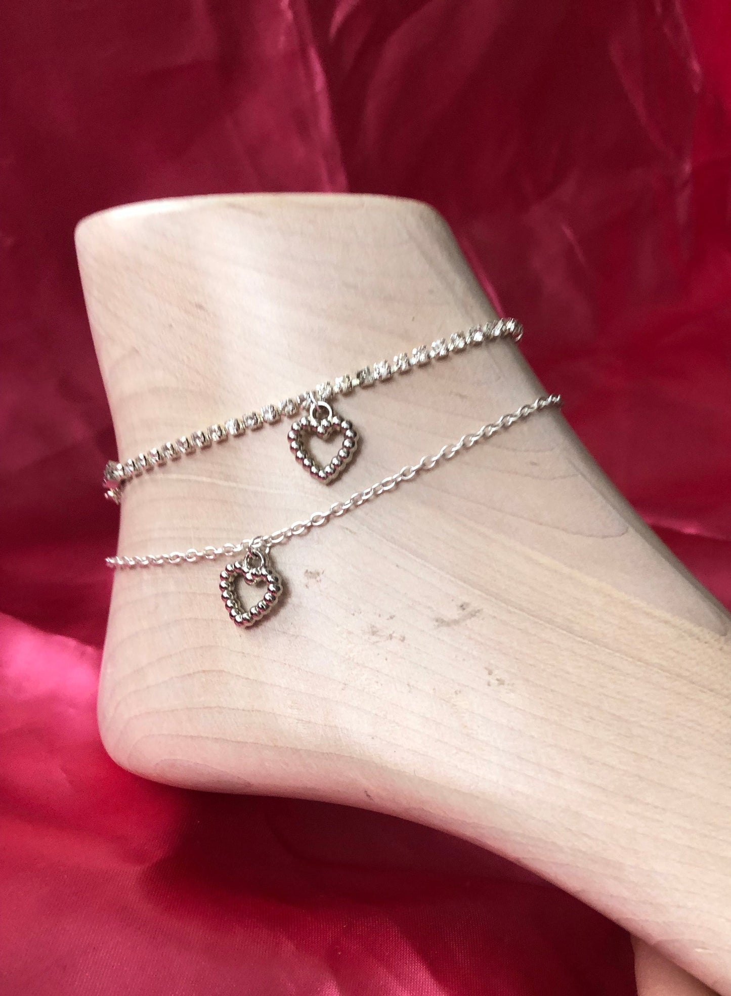 Silver heart pendant anklet