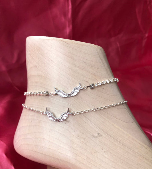 Crystal wings pendant anklet