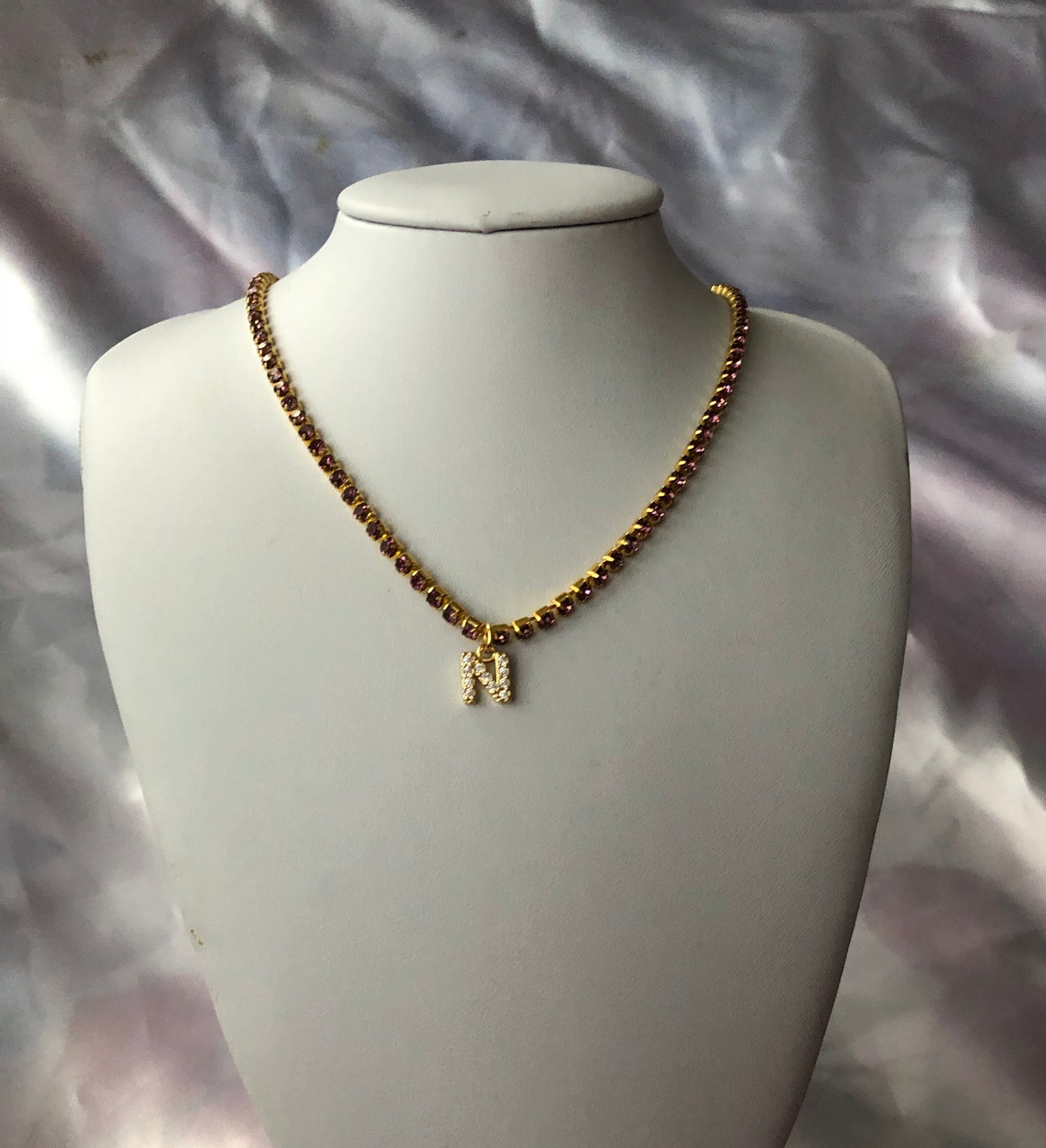 Rhinestone cz letter pendant necklace