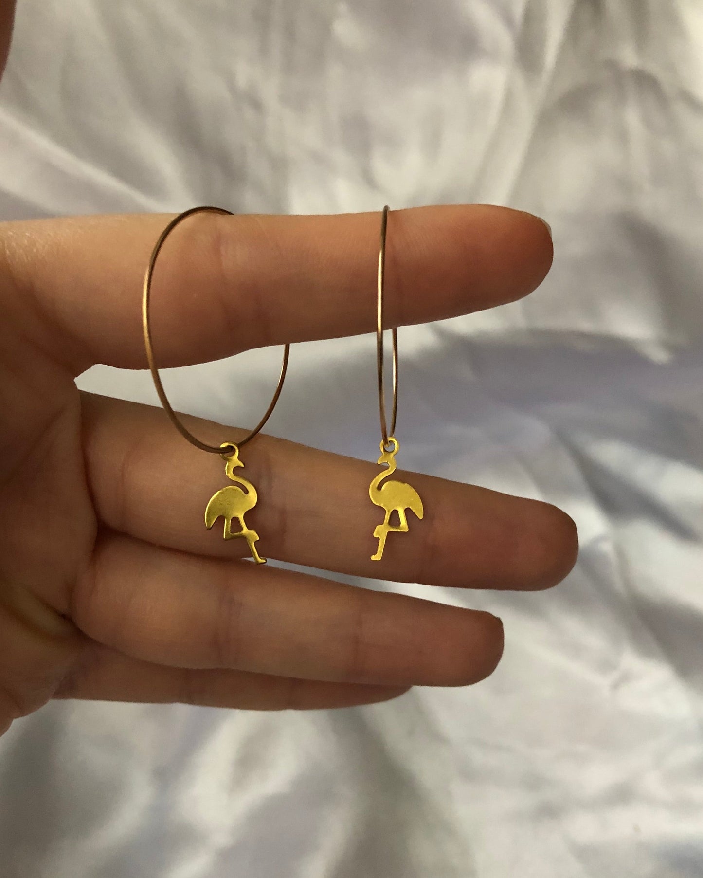 Love key/flamingo pendant hoops