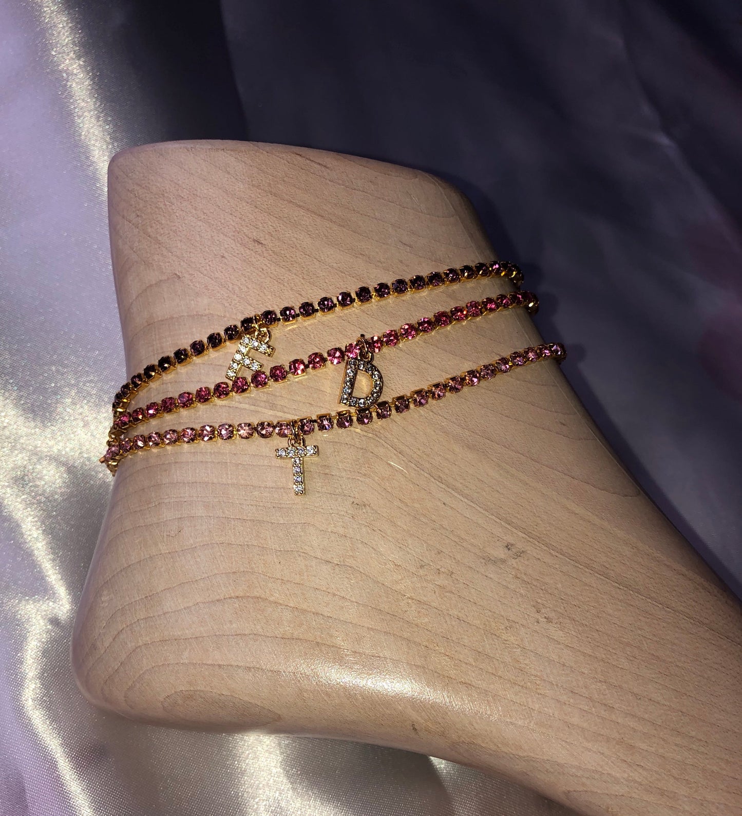 Rhinestone cz letter anklet