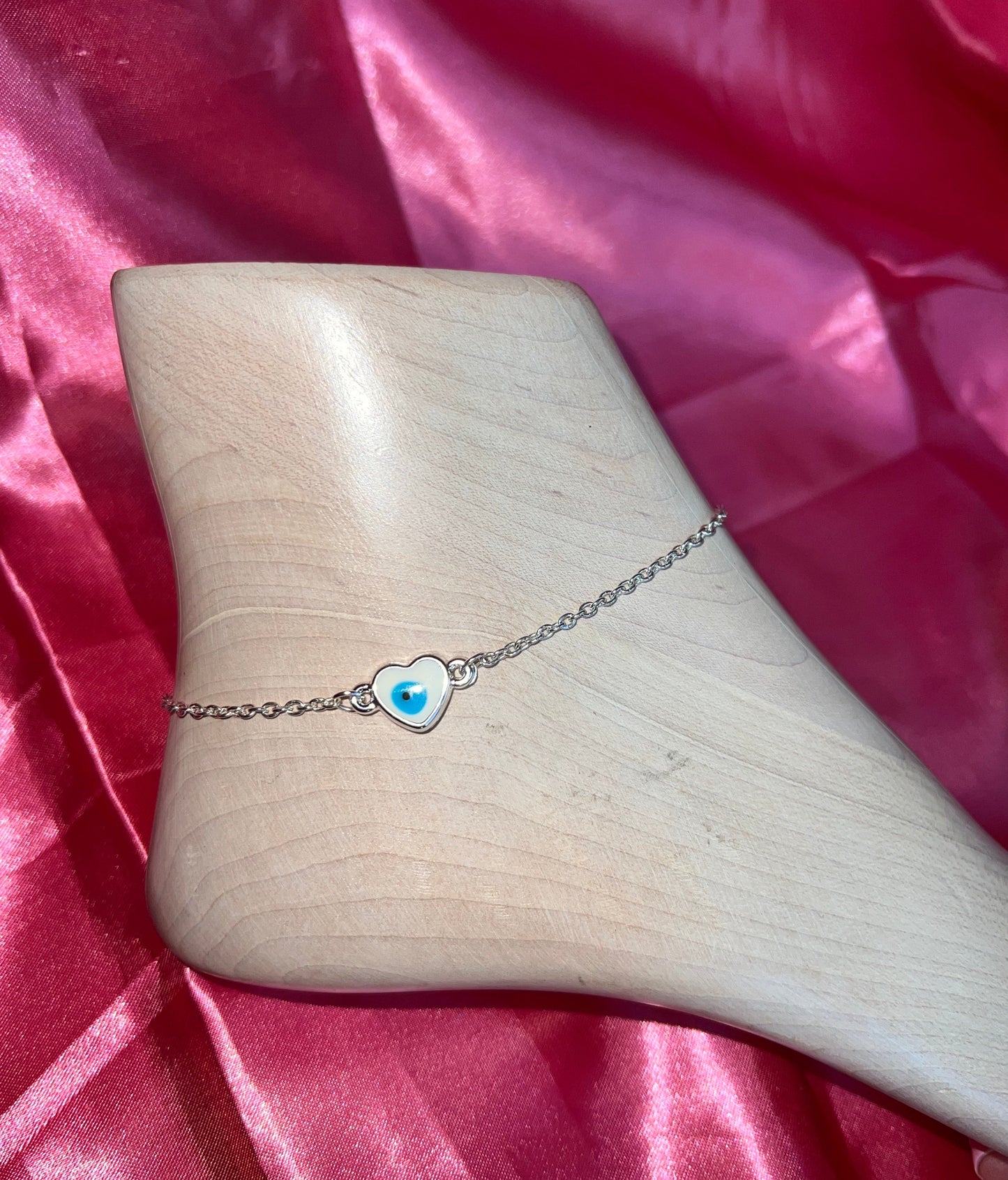 Heart evil eye anklet