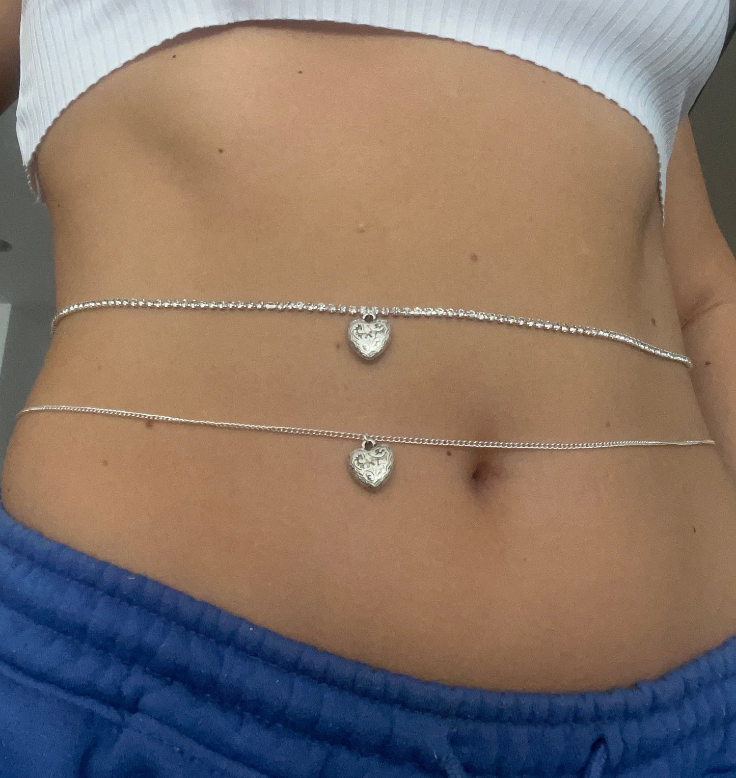 Silver heart belly chain