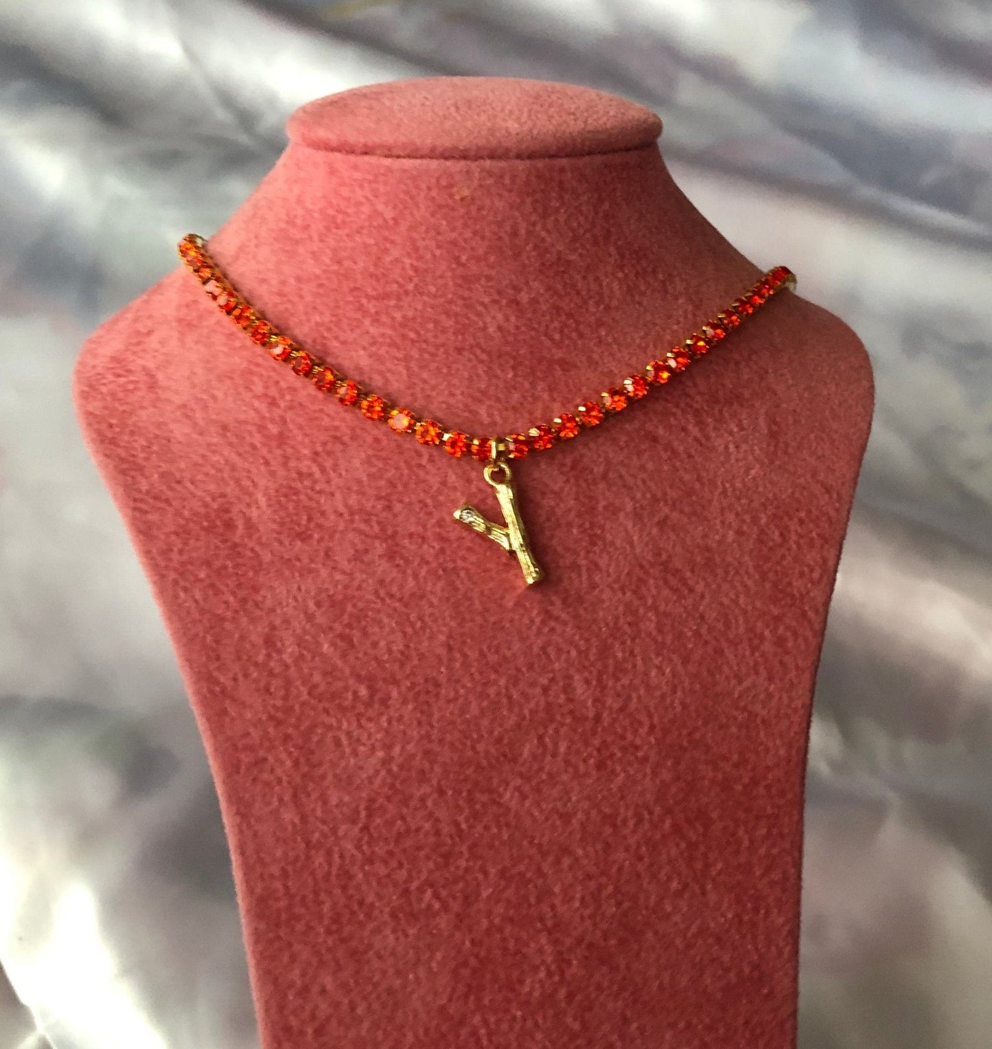 Rhinestone bamboo letter necklace