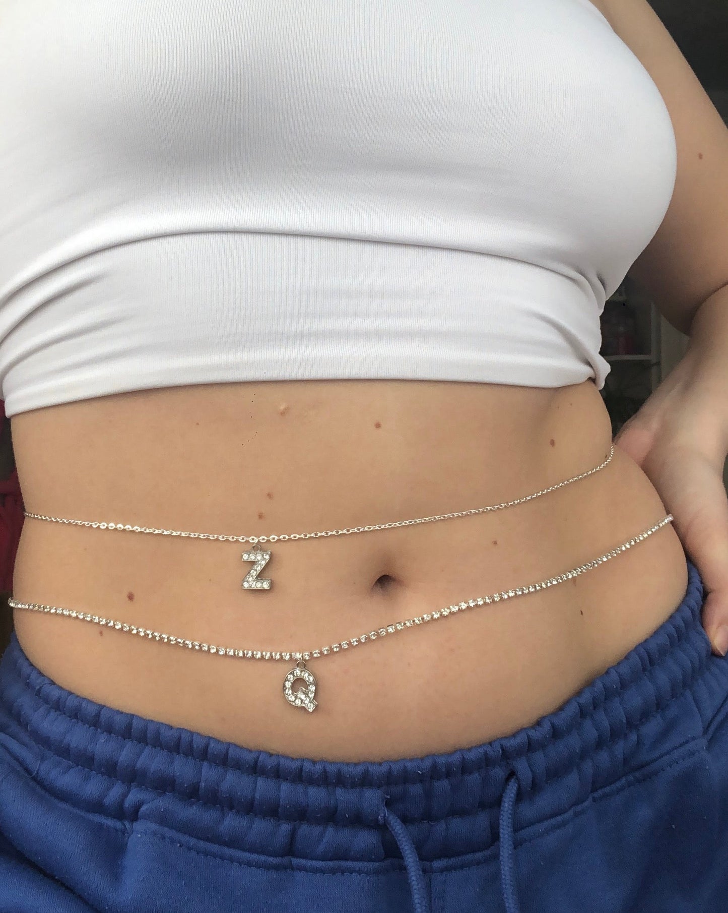 Silver letter belly chain