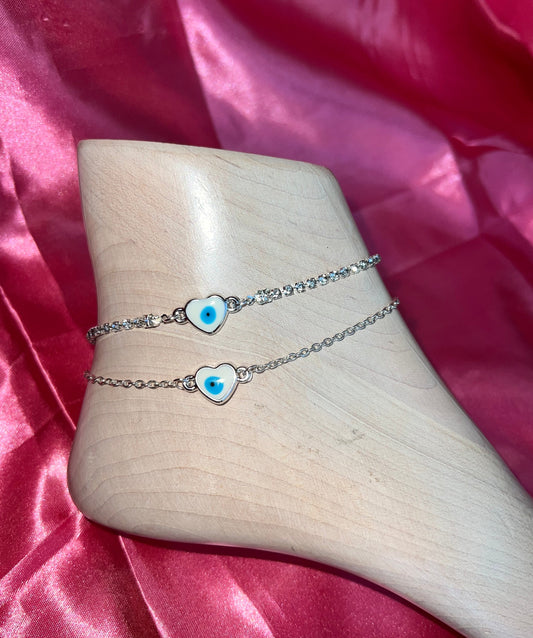 Heart evil eye anklet