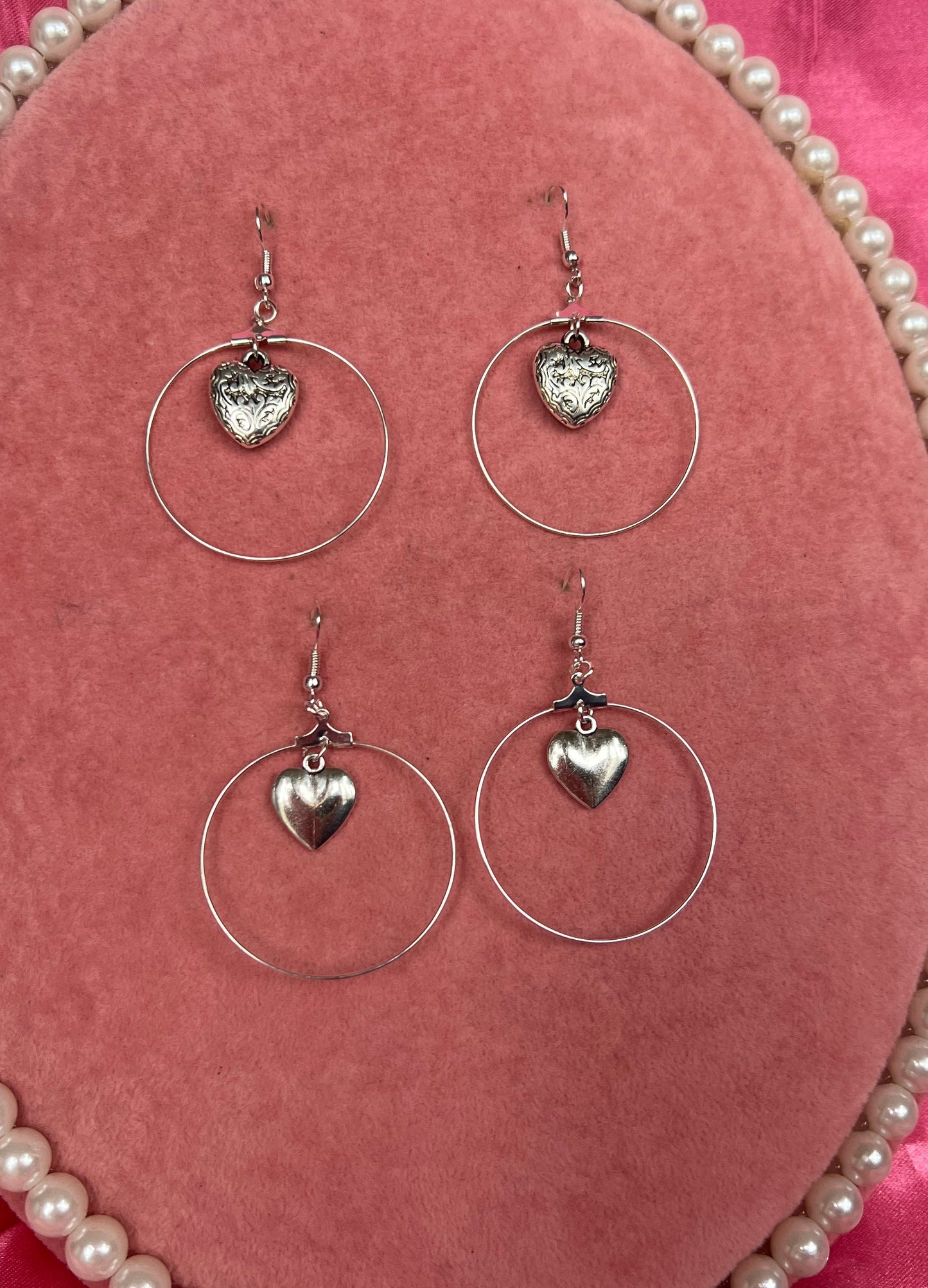 Silver heart hoops