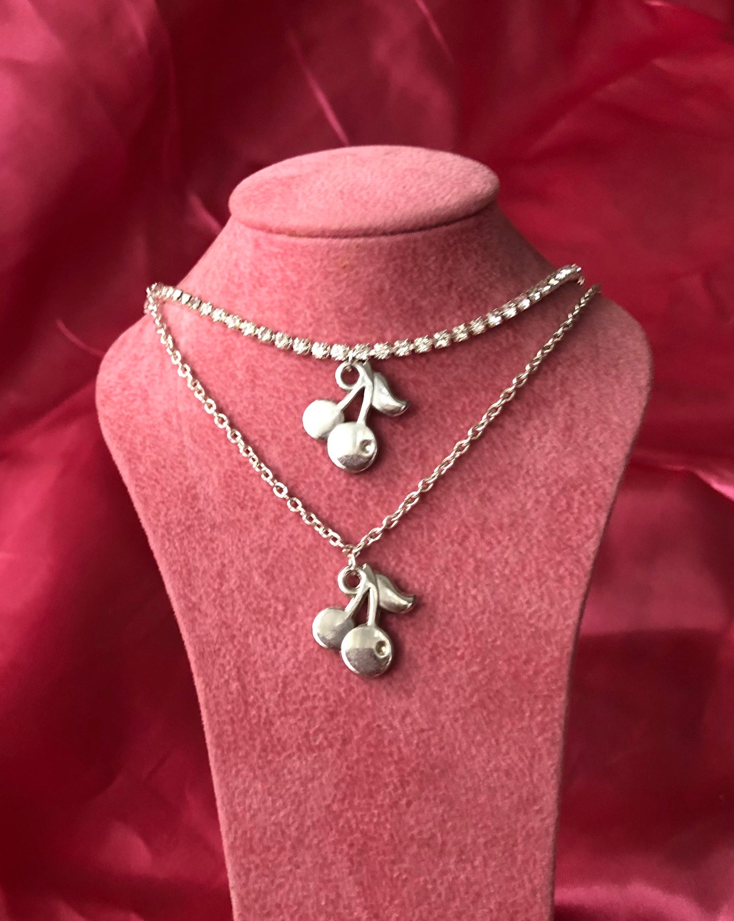 Silver cherries pendant necklace