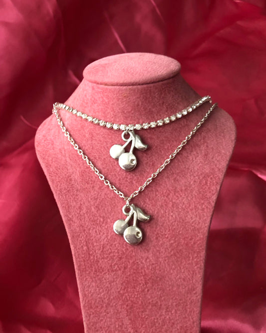 Silver cherries pendant necklace