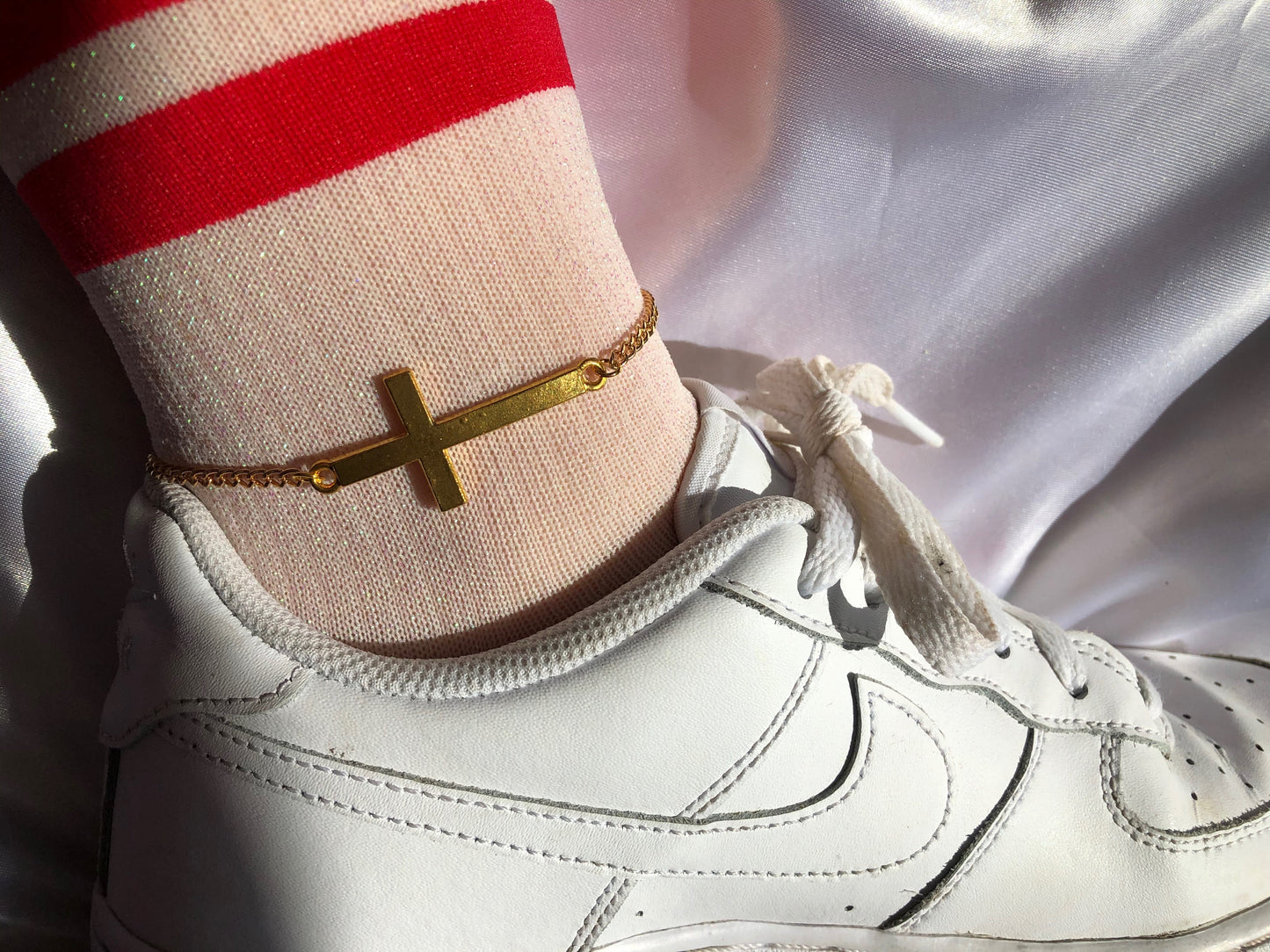 Gold cross anklet
