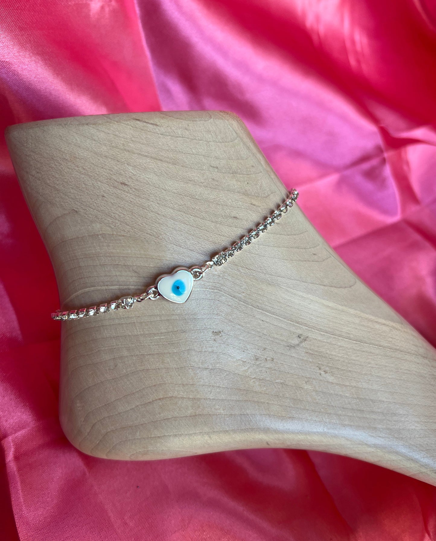 Heart evil eye anklet