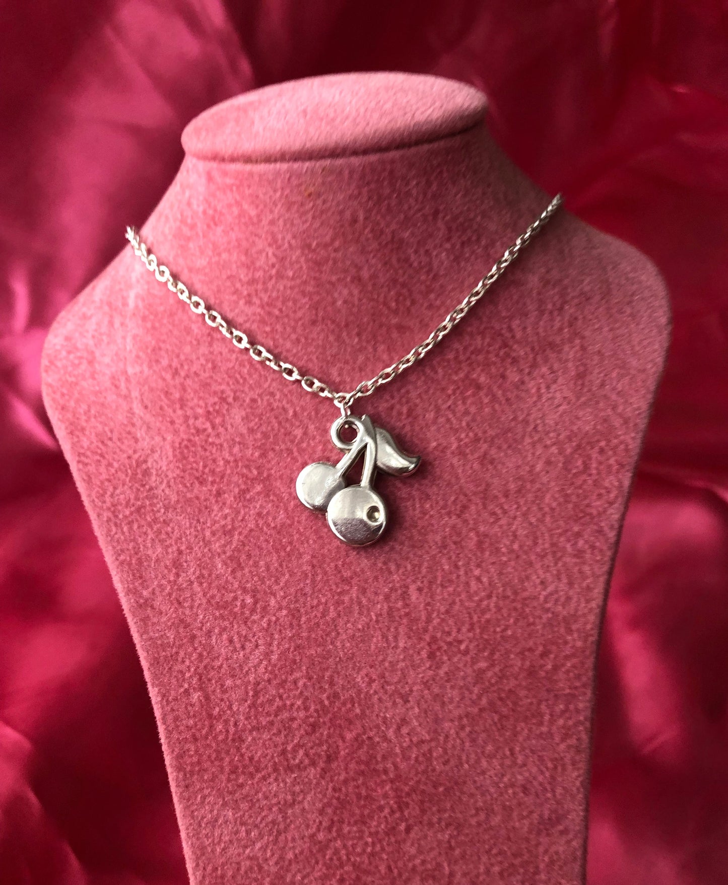 Silver cherries pendant necklace