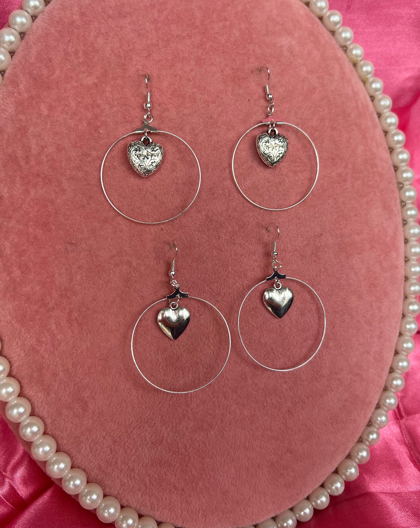 Silver heart hoops