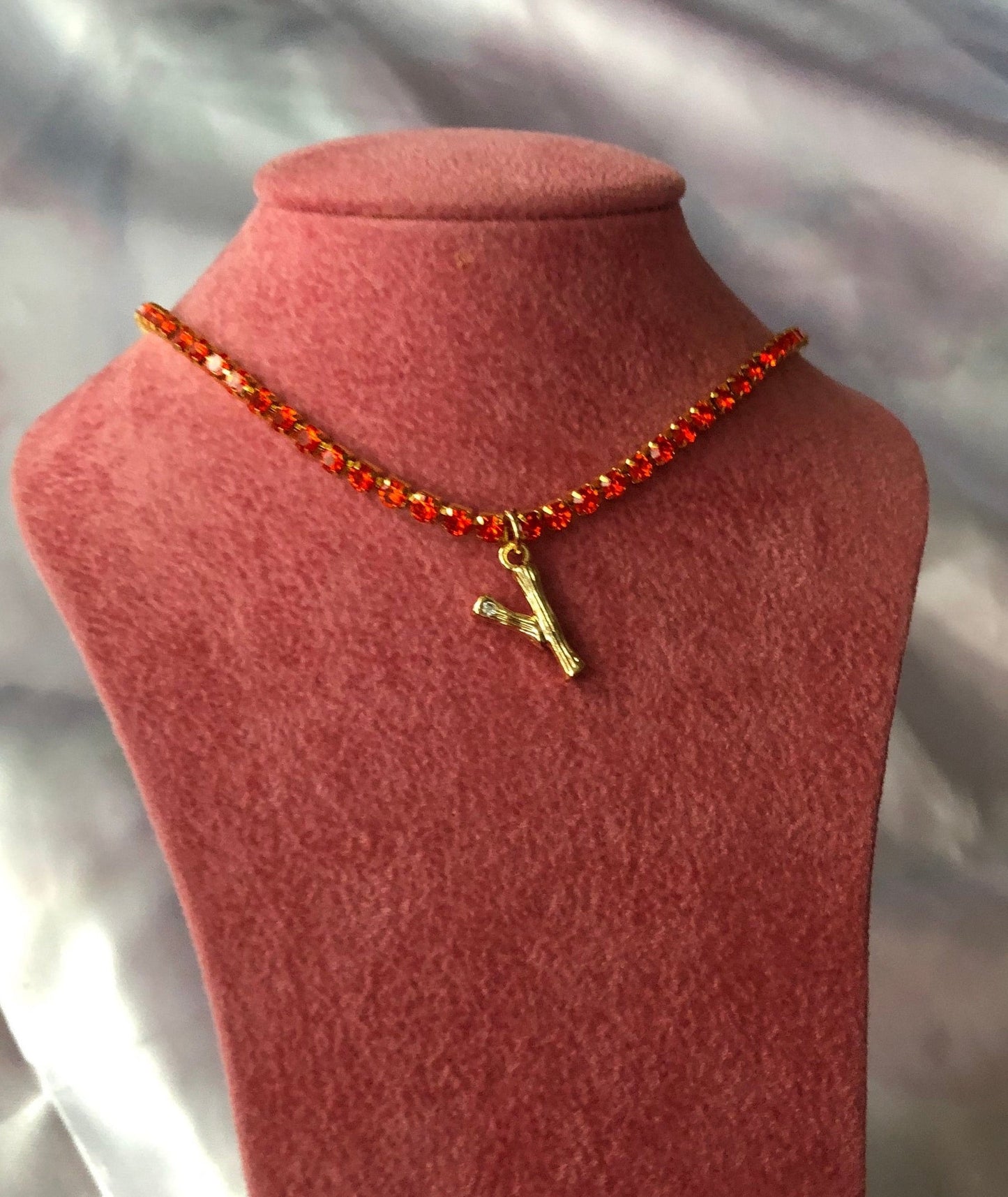 Rhinestone bamboo letter necklace