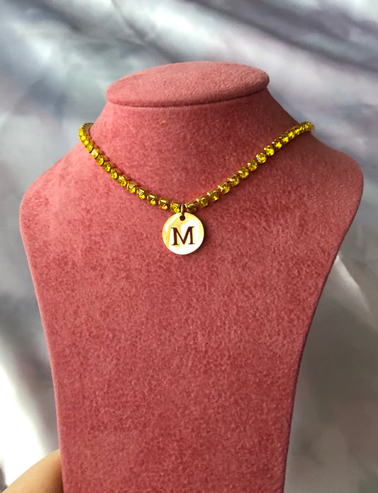 Rhinestone circle letter necklace