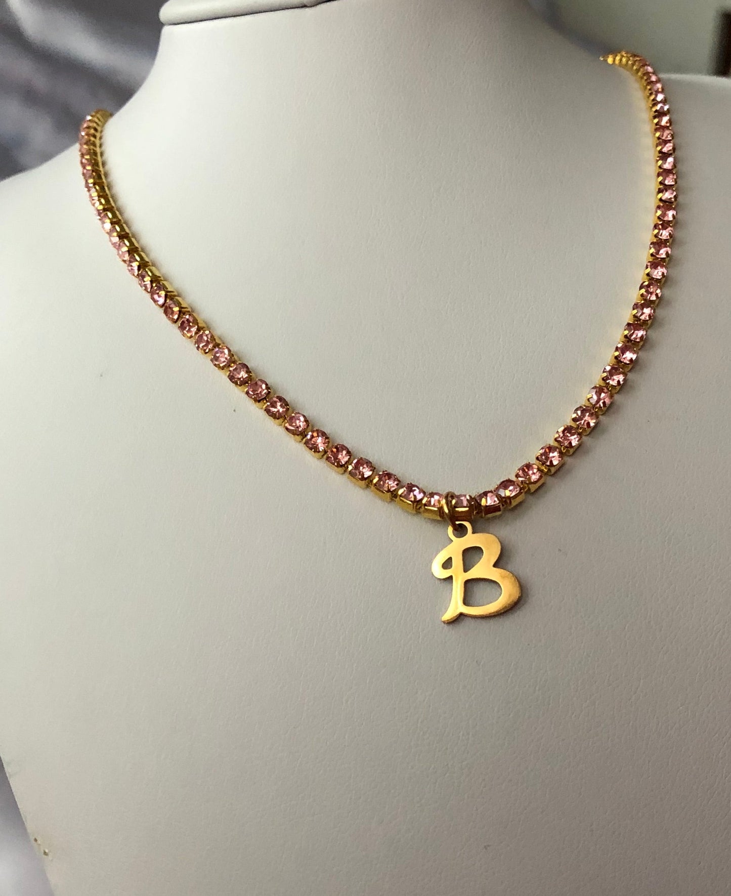 Rhinestone charm initial necklace