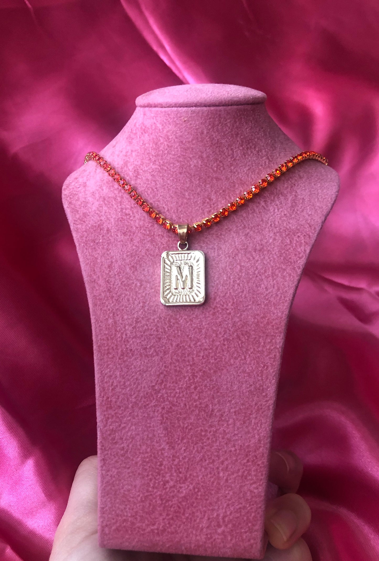 Rhinestone letter pendant necklace