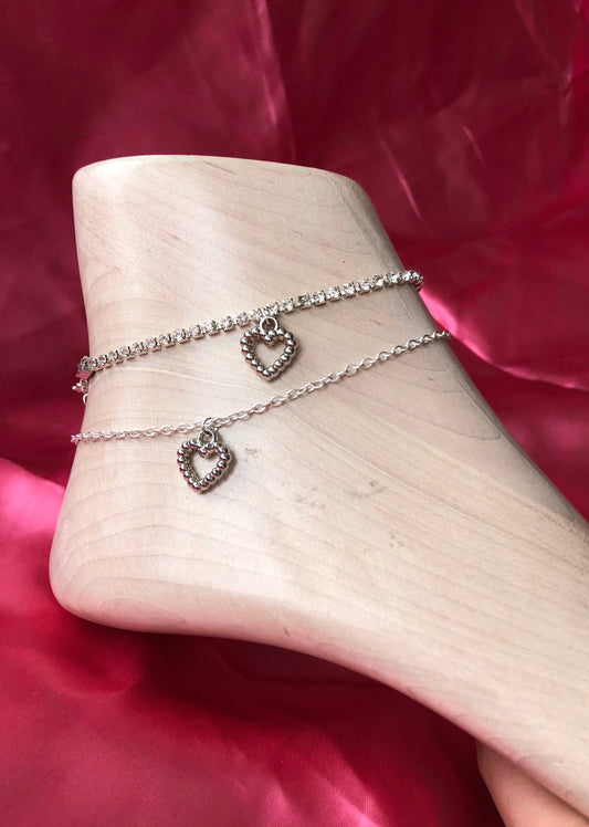 Silver heart pendant anklet