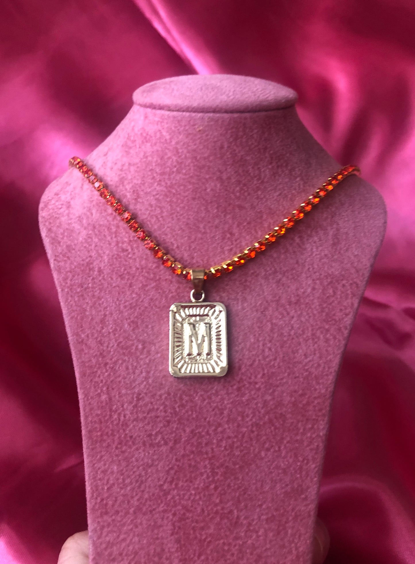 Rhinestone letter pendant necklace