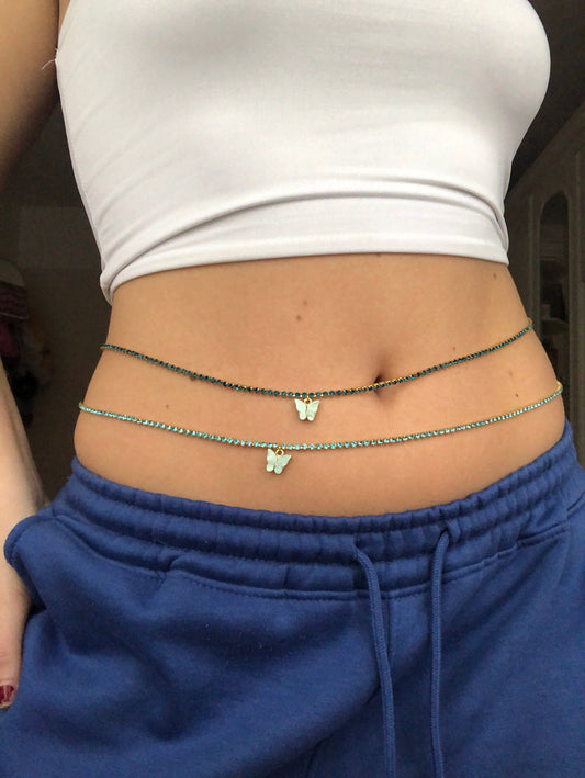 Rhinestone mariposa belly chain