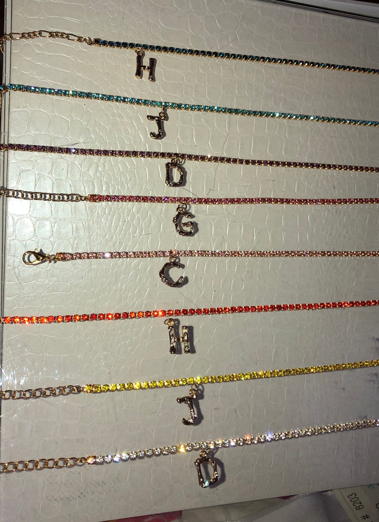 Rhinestone bamboo letter necklace
