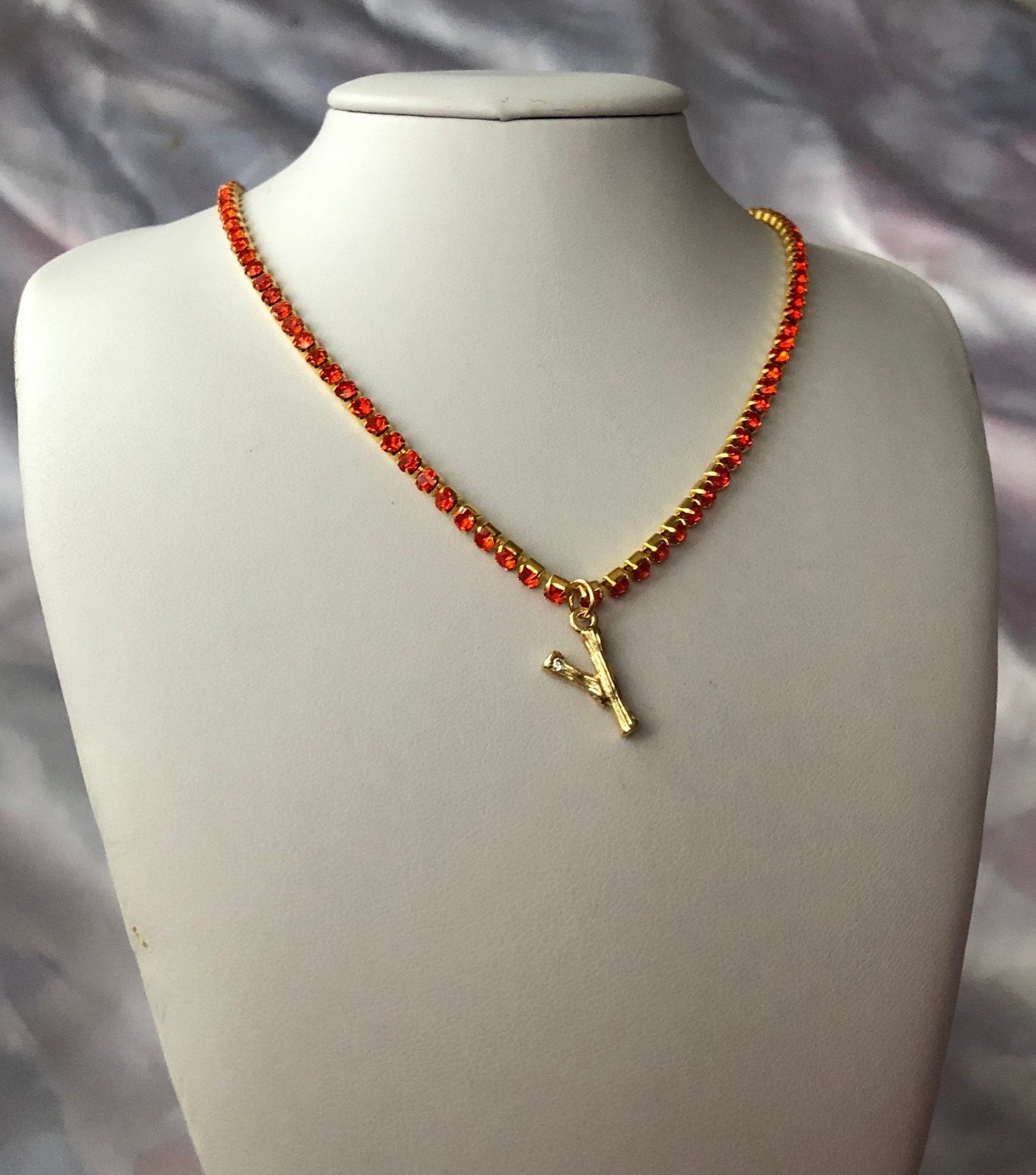 Rhinestone bamboo letter necklace