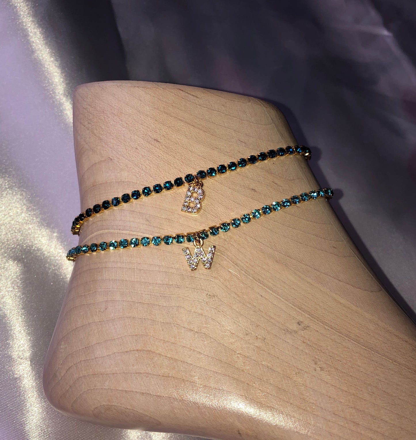 Rhinestone cz letter anklet