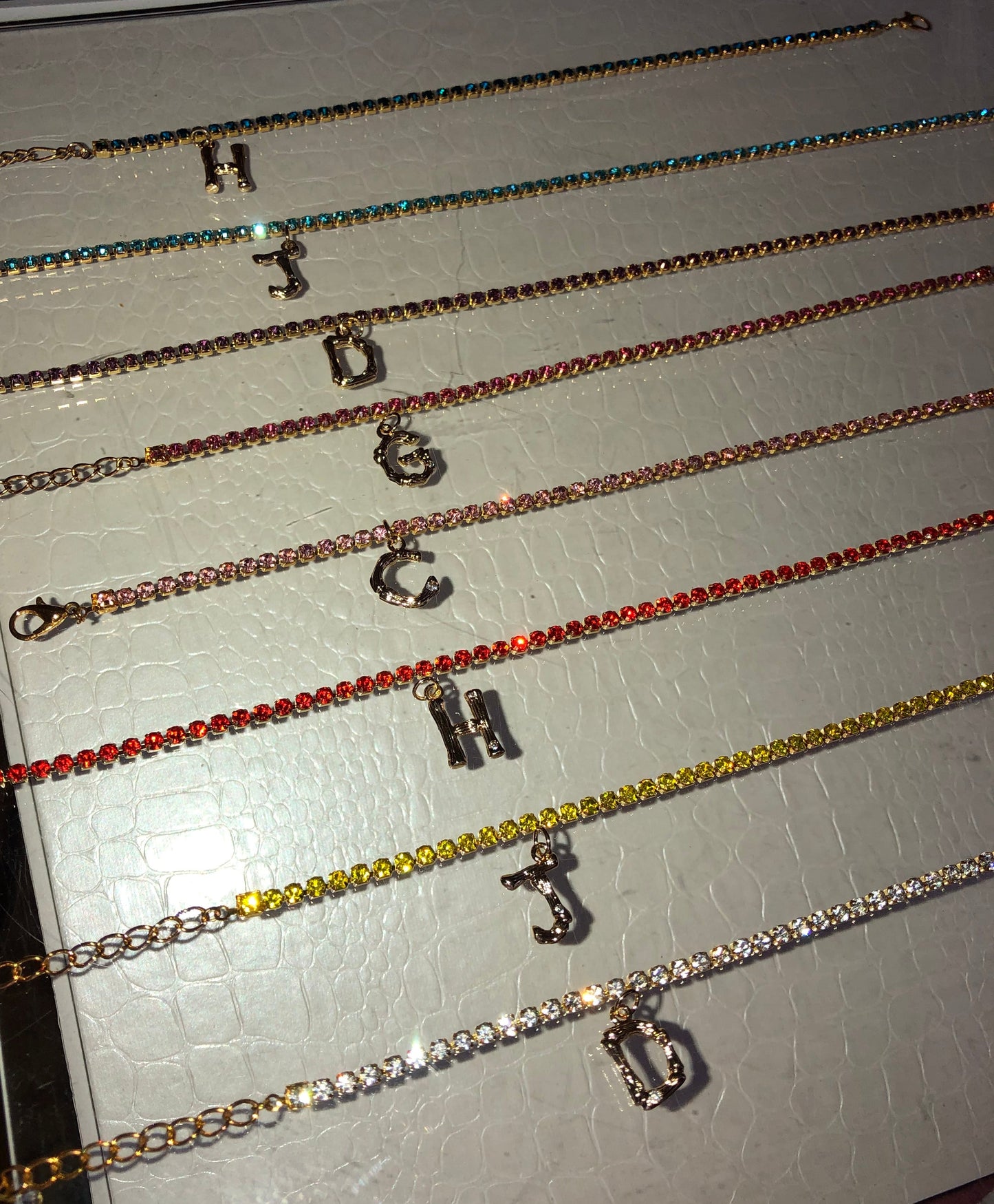 Rhinestone bamboo letter anklet