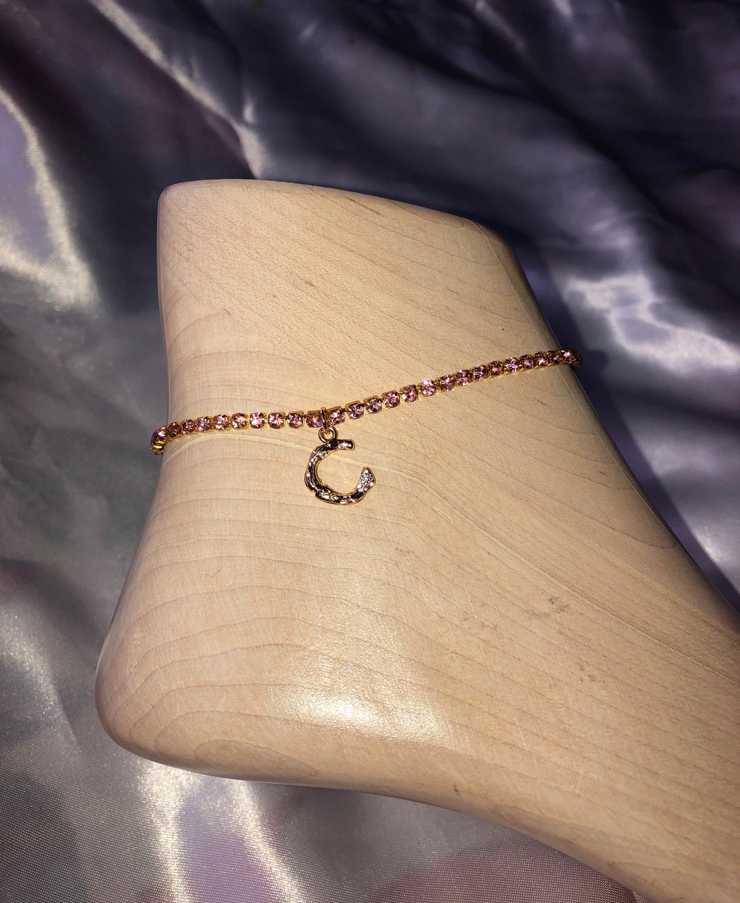 Rhinestone bamboo letter anklet