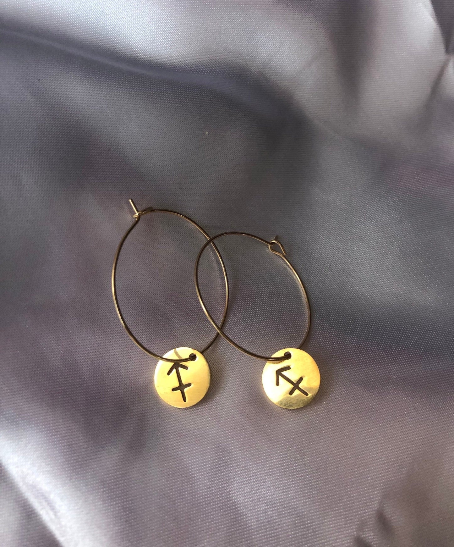 Circle zodiac sign pendant hoops
